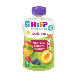 Pouches Melocoton, Manzana y Frutos del Bosque Bio 100g Hipp